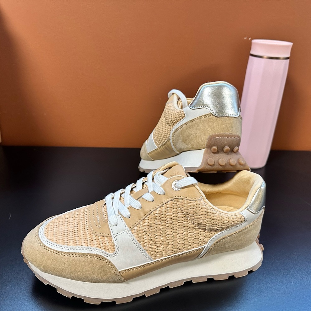 Nine West Beige Woven Runner Sneakers with White Laces